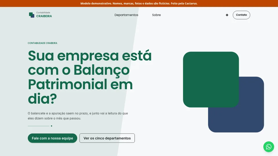 Dobra do modelo Contabilidade Craibeira: “Sua empresa está com o Balanço Patrimonial em dia?” e dois quadrados sobrepostos
