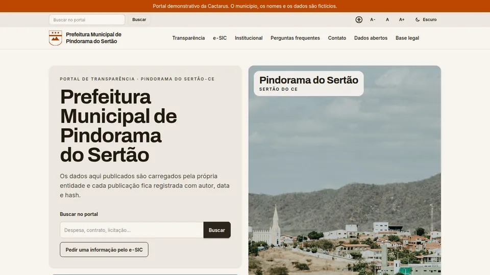 Dobra do Tabularium: a manchete “Prefeitura Municipal de Pindorama do Sertão”, a busca do portal e uma paisagem do sertão